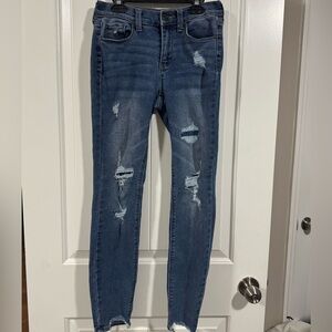 Mudd Juniors 3 Skinny Jeans Distressed Blue Denim Low Mid Rise 27”